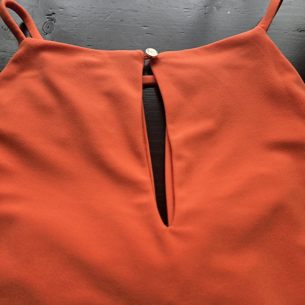 White House Black Market Women's Medium Bright Orange Halter Tank Top Ruched - Picture 6 of 6